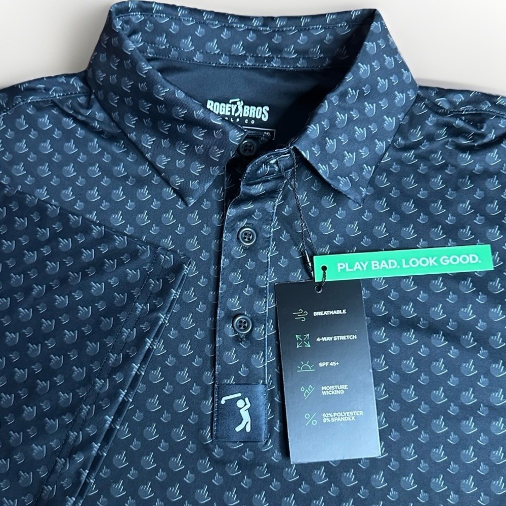 NEW Bogey Bros Golf Polo Shirt Mens Small Black AOP Middle-Finger Birdie Raven